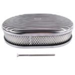 12inch Oval Aluminum Full Finned Air Cleaner Polished Paper Element Fits For SB & BB CHEVY FORD & MOPAR CHRYLER DODGE PLYMOUTH