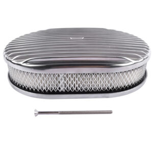 12inch Oval Aluminum Full Finned Air Cleaner Polished Paper Element Fits For SB & BB CHEVY FORD & MOPAR CHRYLER DODGE PLYMOUTH