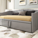 Polsterbett Ausziehbares Schlafsofa 90 180x200 Cm Mit Lattenrosten, Multifunktionsbett Aus Hautfreundlichem Samtstoff Grau
