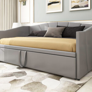 Polsterbett Ausziehbares Schlafsofa 90 180x200 Cm Mit Lattenrosten, Multifunktionsbett Aus Hautfreundlichem Samtstoff Grau