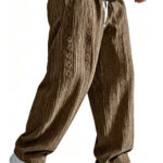 Mens Loose-Fit Jacquard Wide-Leg Casual Solid-Color Straight-Leg Trousers