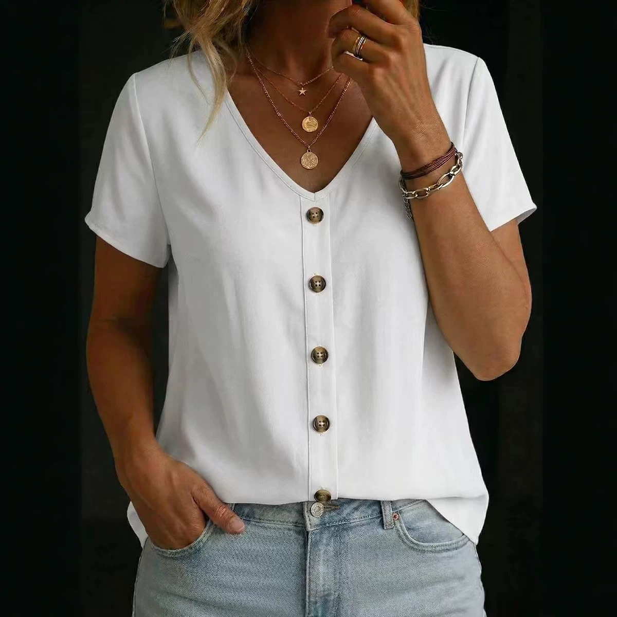 Solid-color Short-sleeve Crew-neck T-shirt Top