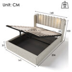 Upholstered Bed Double Bed Reading Light With Charging Function Head Part Storage Bed Frame Linen Material Youth Bed 140x200 With Slate Rust,Of Course Without Mattress