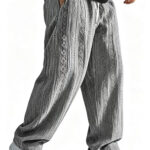 Mens Loose-Fit Jacquard Wide-Leg Casual Solid-Color Straight-Leg Trousers