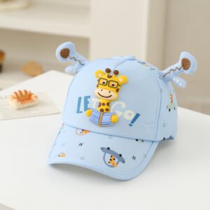 Children's Three-dimensional Cartoon Giraffe Printed Cute Antlers Adjustable Fashionable Baseball Cap For Traveling, Going Out, Shopping