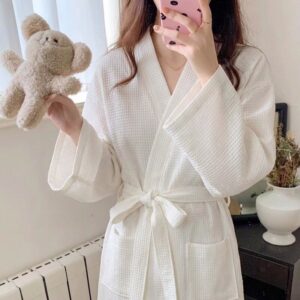 Simple Mid-length Solid-color Bathrobe For Women
