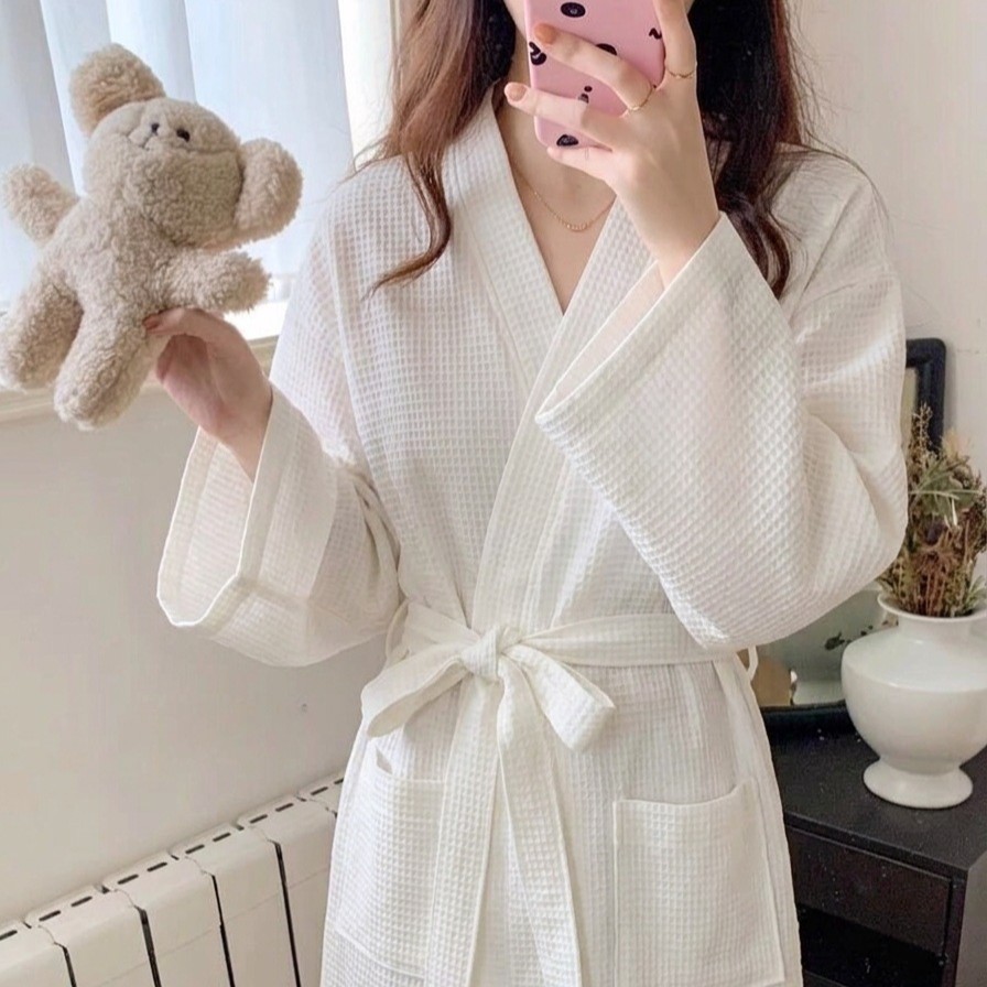 Simple Mid-length Solid-color Bathrobe For Women