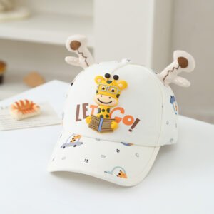 Children's Three-dimensional Cartoon Giraffe Printed Cute Antlers Adjustable Fashionable Baseball Cap For Traveling, Going Out, Shopping