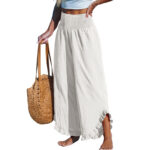 Pleated Asymmetrical Hem Cotton-linen Loose-fit Casual Pants