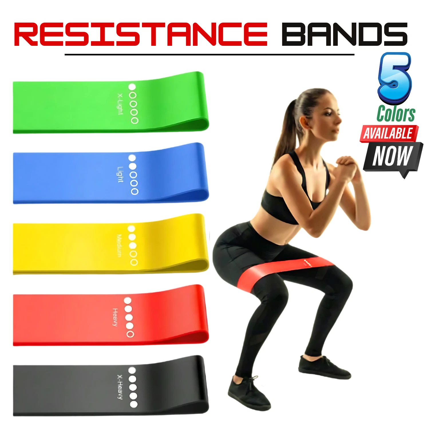 Resistance Bands Loop Set Of 5 Exercise Strength Workout Fitness Yoga Booty Band Training - Image 10