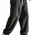 Mens Loose-Fit Jacquard Wide-Leg Casual Solid-Color Straight-Leg Trousers