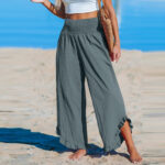 Pleated Asymmetrical Hem Cotton-linen Loose-fit Casual Pants