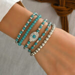Western Cowboy Style Carved Vintage Turquoise Inlaid Bracelet