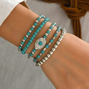Western Cowboy Style Carved Vintage Turquoise Inlaid Bracelet