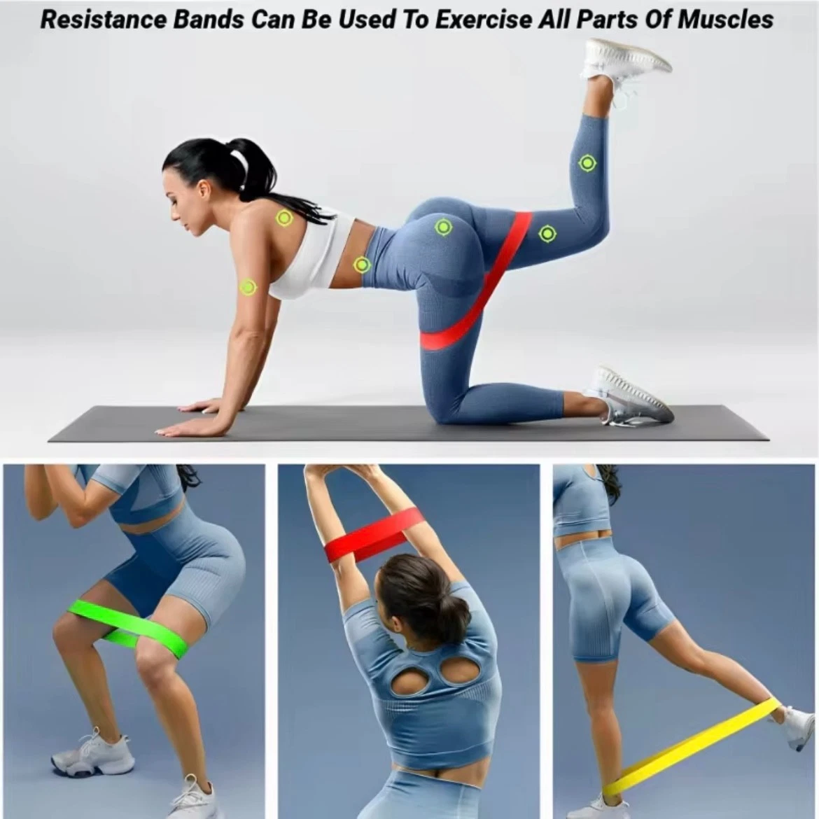 Resistance Bands Loop Set Of 5 Exercise Strength Workout Fitness Yoga Booty Band Training - Image 11