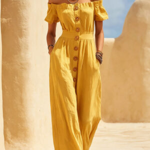 Short-sleeved Waist-cinched Wide-leg Jumpsuit