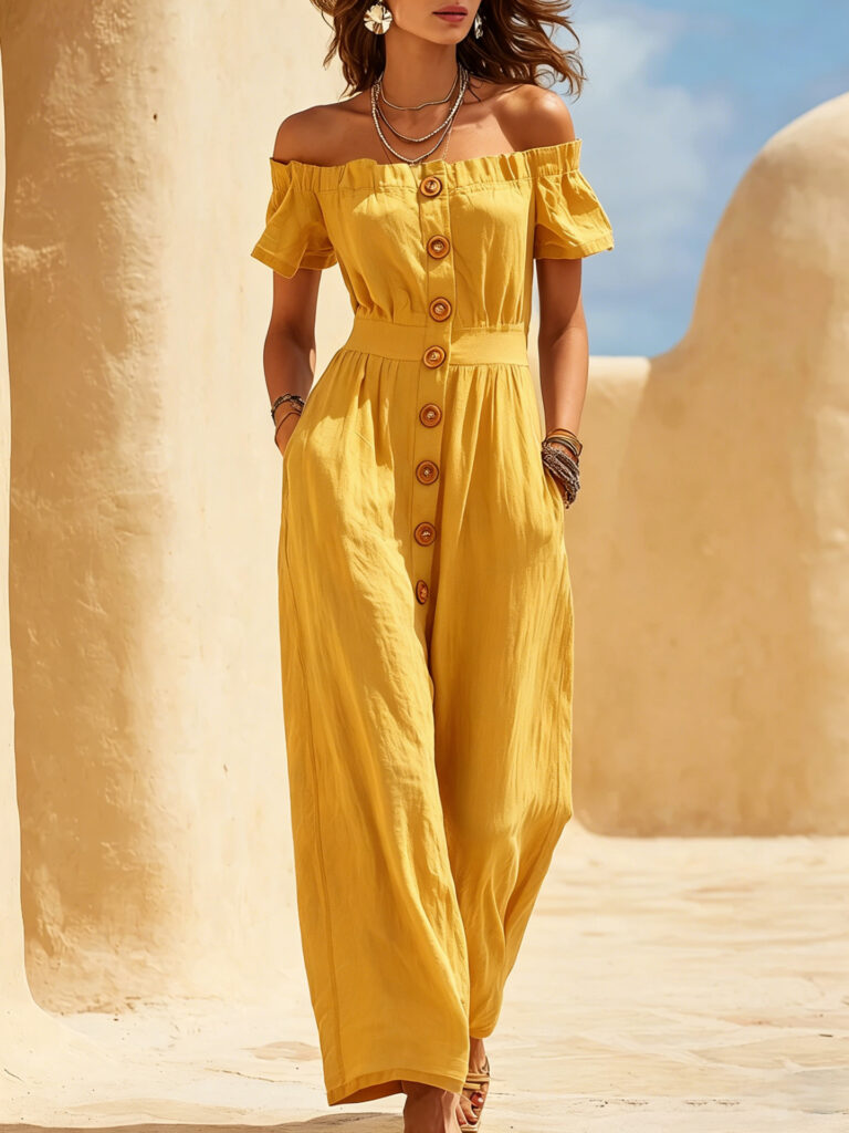 Short-sleeved Waist-cinched Wide-leg Jumpsuit