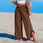 Pleated Asymmetrical Hem Cotton-linen Loose-fit Casual Pants
