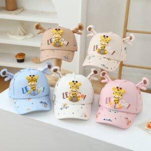 Children's Three-dimensional Cartoon Giraffe Printed Cute Antlers Adjustable Fashionable Baseball Cap For Traveling, Going Out, Shopping