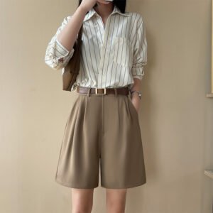Womens High-waisted Suit Shorts Loose-fitting Wide-leg Pants