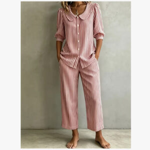 New Design Linen Striped Loose-fitting Shirt Set