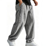 Mens Loose-Fit Jacquard Wide-Leg Casual Solid-Color Straight-Leg Trousers