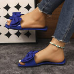 Bow-knot Large-size Slippers Womens Flat-strapped Beach Sandals