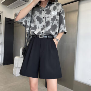 Womens High-waisted Suit Shorts Loose-fitting Wide-leg Pants