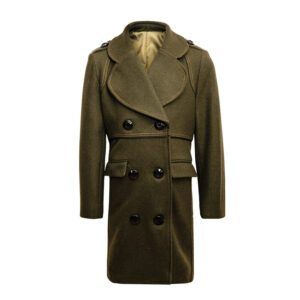 Boy's Thick Warm Military Jacket Green Double Breasted Wool Coat 3-12 Year