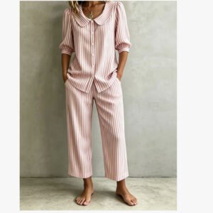 New Design Linen Striped Loose-fitting Shirt Set
