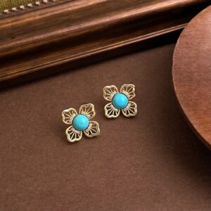 Vintage Artistic Turquoise Earrings For Women Synthetic Stud Earrings Retro Elegant Fine Jewelry