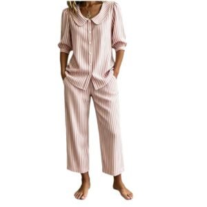 New Design Linen Striped Loose-fitting Shirt Set