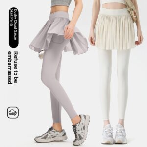 Waist-cinching Figure-flattering Casual Yoga Skort With Mesh Fitness Wear Sports Pants