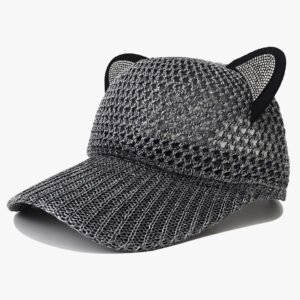 Summer Women's Knitted Baseball Cap With Ear Straps, Fashionable And Cute Style, Openwork Design, Lightweight And Breathable For Daily Use, Sweet Look Outdoors.