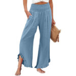 Pleated Asymmetrical Hem Cotton-linen Loose-fit Casual Pants