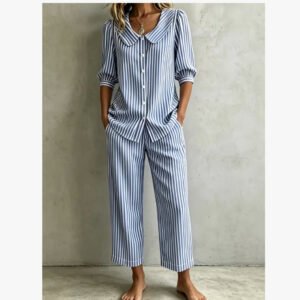 New Design Linen Striped Loose-fitting Shirt Set