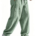 Mens Loose-Fit Jacquard Wide-Leg Casual Solid-Color Straight-Leg Trousers