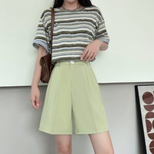 Womens High-waisted Suit Shorts Loose-fitting Wide-leg Pants