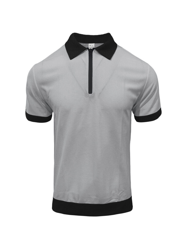 Mens Half-Zip Polo Shirt With Lapel Collar And Short Sleeves