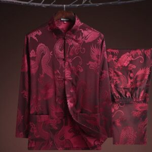 SpringSummer Ice-Silk Mens Long-Sleeve Top And Pants Set