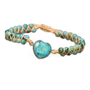 Seven-Chakra Stone Wrap Bracelet With Heart-Shaped Natural Stones