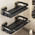 No-drill Bathroom Shelf Plastic Black
