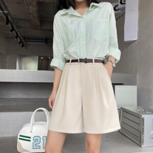 Womens High-waisted Suit Shorts Loose-fitting Wide-leg Pants