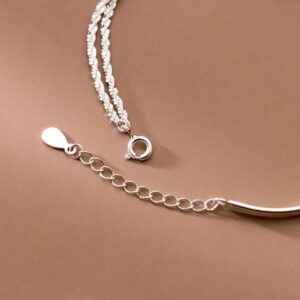 1pcs 999 Sterling Silver Double-Layer Bangle & Tennis Chain Bracelet, Delicate Luxury Style, Ideal For Birthday Gifts