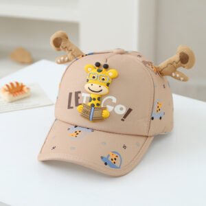 Children's Three-dimensional Cartoon Giraffe Printed Cute Antlers Adjustable Fashionable Baseball Cap For Traveling, Going Out, Shopping
