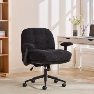 Cross Legged Office Chair With Flip-Up Arms, Adjustable Height Swivel Desk Chair, Wider & Thickened Cushion Ergonomic Rolling Chair For Home Office, Vanity, Study,Black.