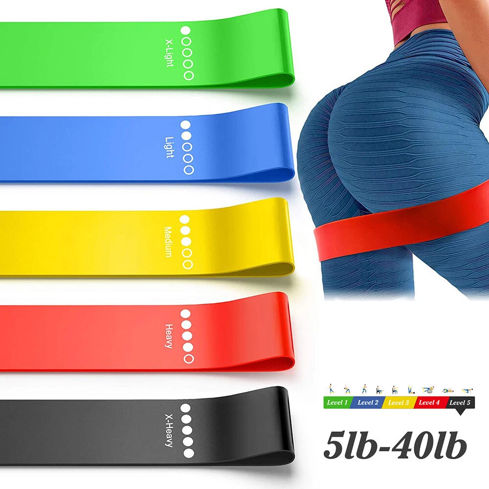 Resistance Bands Loop Set Of 5 Exercise Strength Workout Fitness Yoga Booty Band Training - Image 7
