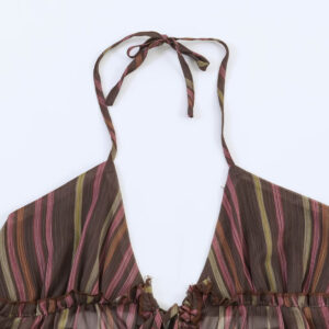 Retro Metallic Stripe Camisole – Sleeveless Lightweight Cotton Blend Tank Top for Women