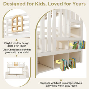 Bunk Beds For Kids, Staircase Bunk With Hydraulic Storage, Children S Bed With Storage Cube, Double Bunk Bed For Family With Multiple Children, 90 135 X 190 Cm, Solid Wood, White