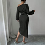 Off Shoulder Long Sleeve Dress With A Slanted Neckline
